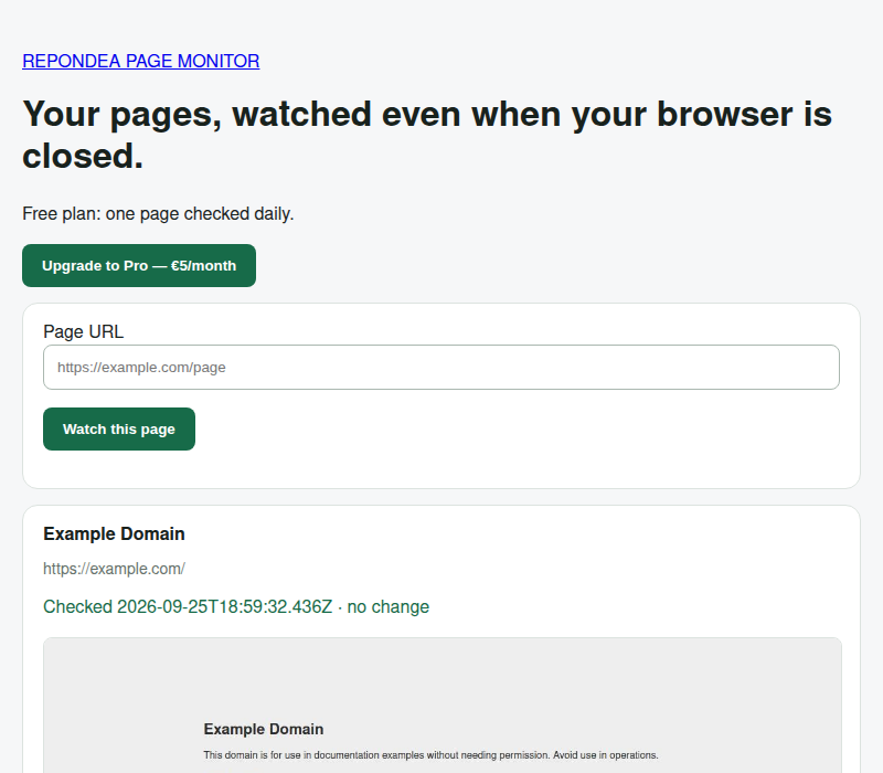 Page Monitor dashboard